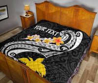Papua New Guinea Custom Personalised Premium Quilt - PNG Seal Polynesian Patterns Plumeria (Black) - Polynesian Pride