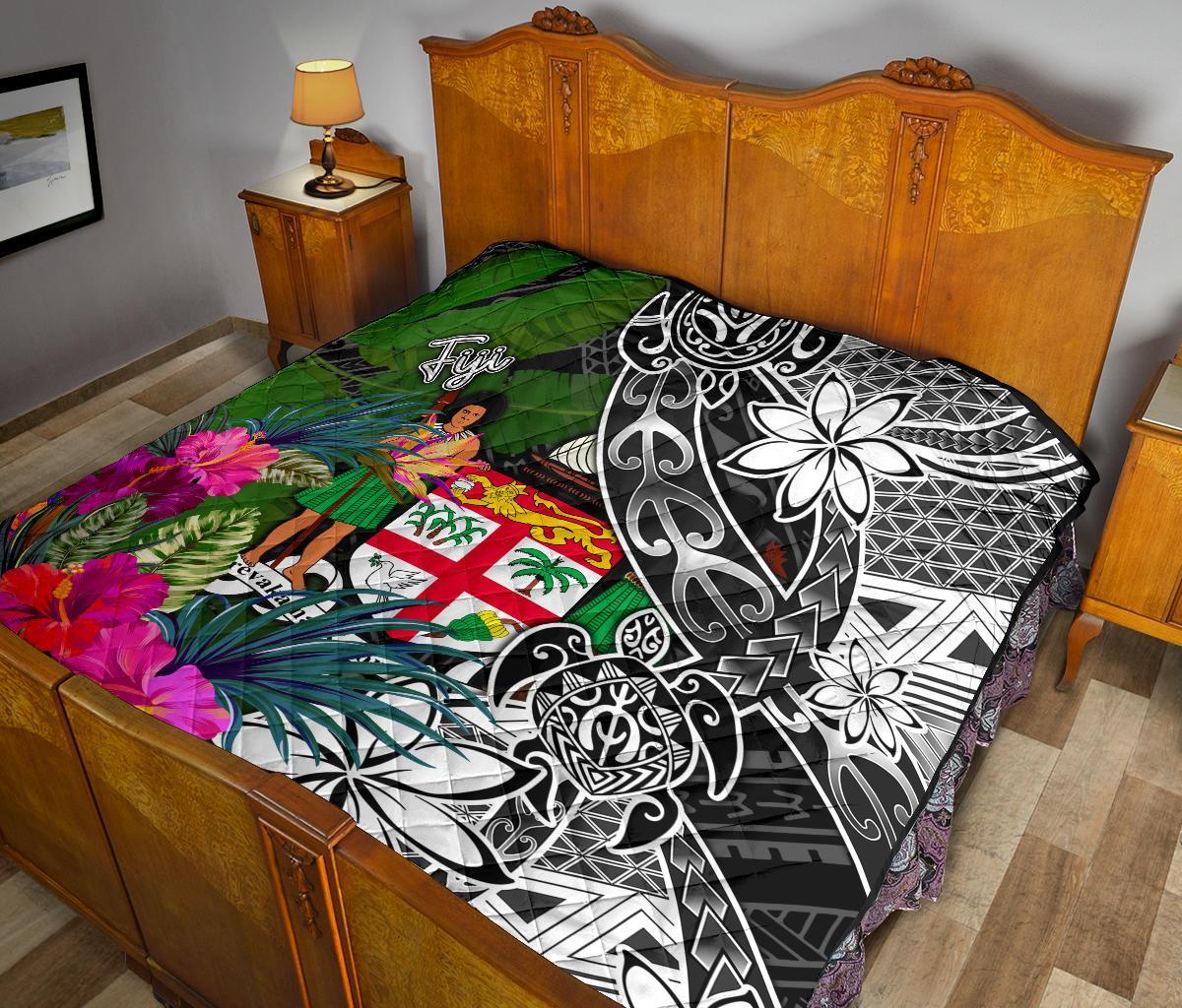 Fiji Premium Quilt - Turtle Plumeria Banana Leaf Crest - Polynesian Pride