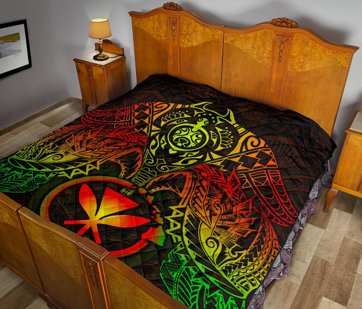 Hawaii Polynesian Premium Quilt - Reggae Kanaka Maoli Turtle Manta Ray - Polynesian Pride