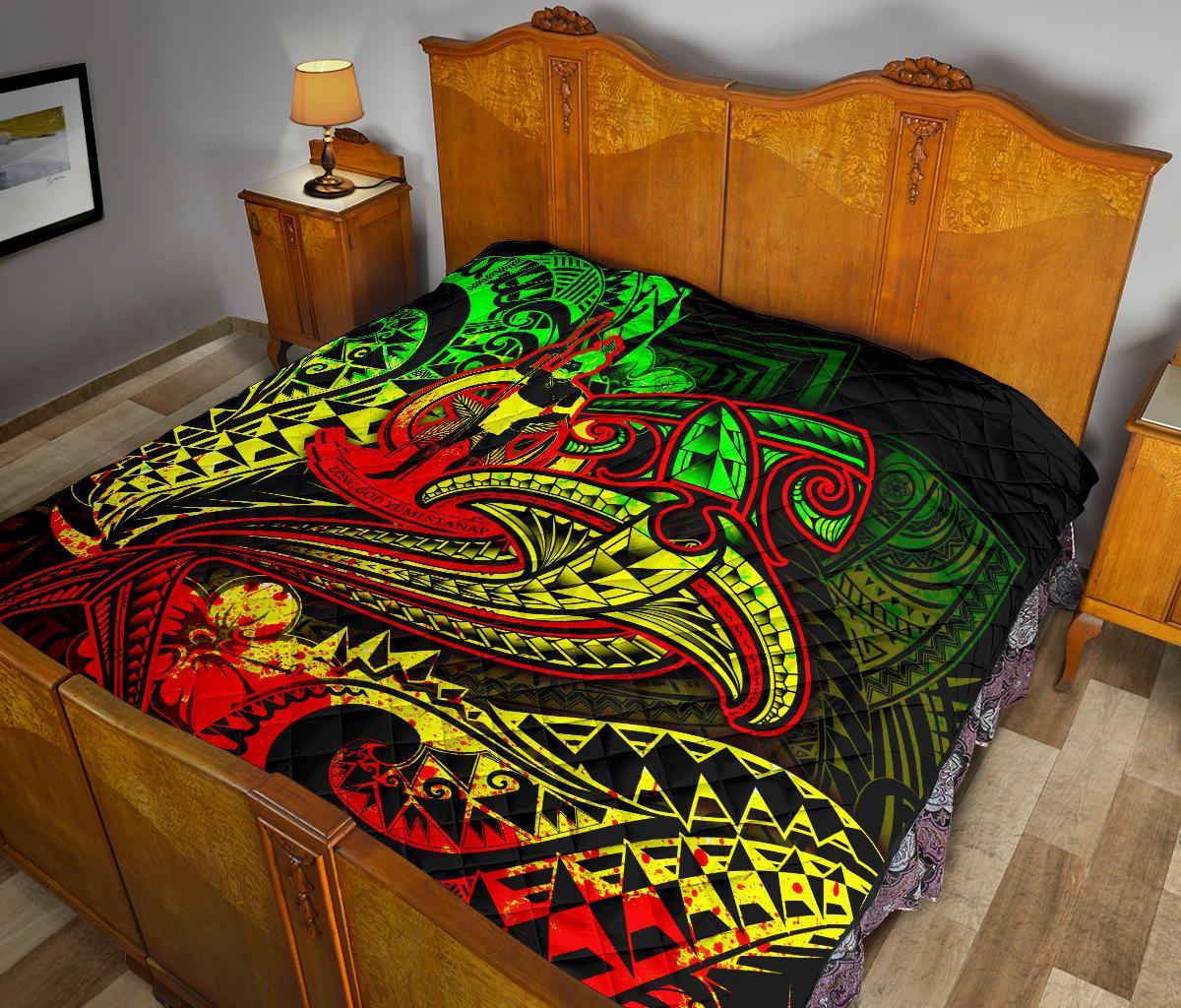 Vanuatu Polynesian Premium Quilt - Reggae Shark Polynesian Tattoo - Polynesian Pride