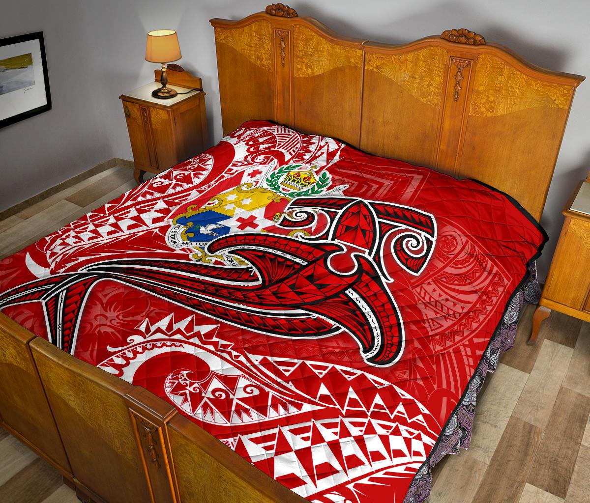 Tonga Premium Quilt - Red Shark Polynesian Tattoo - Polynesian Pride
