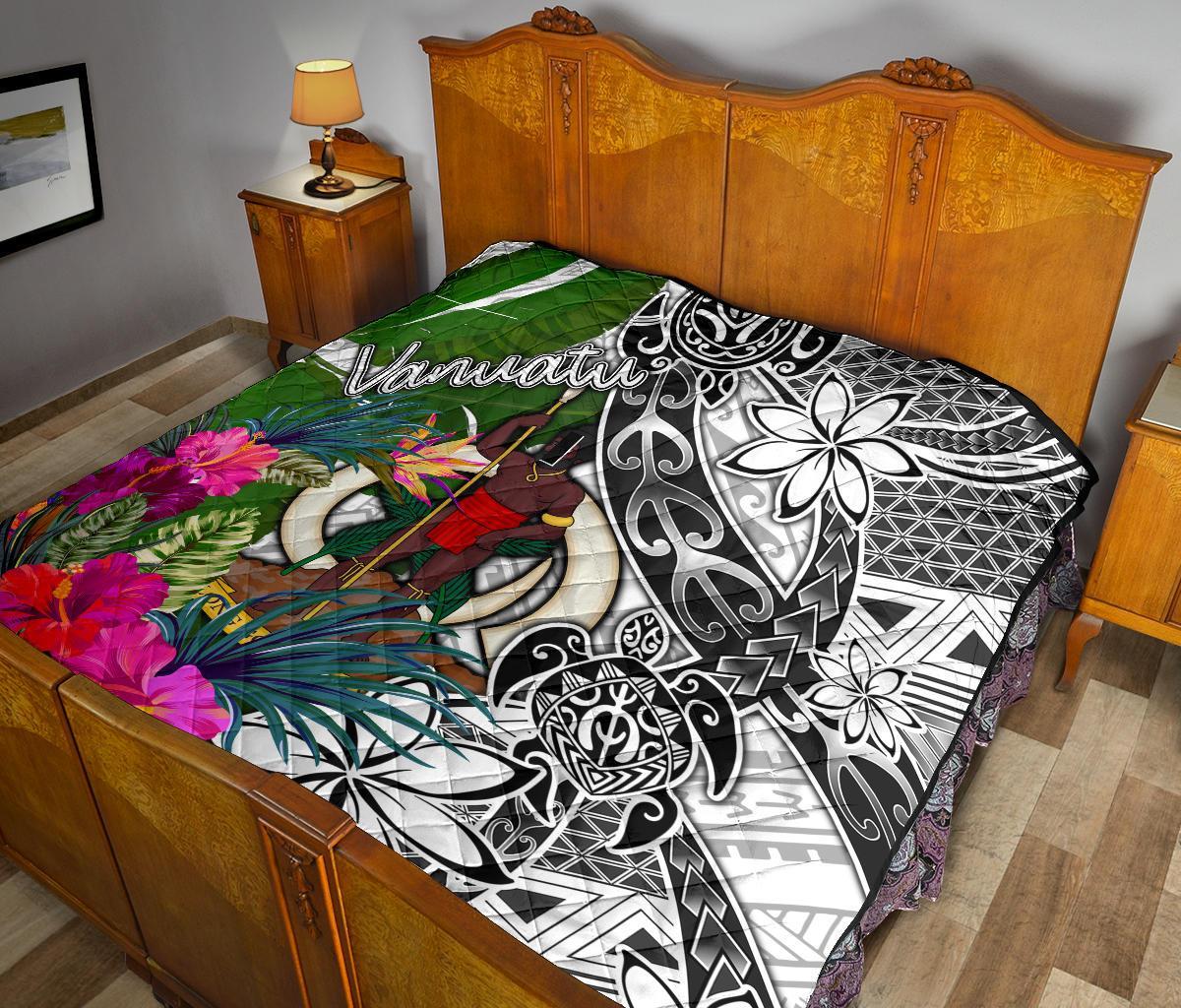 Vanuatu Premium Quilt White - Turtle Plumeria Banana Leaf - Polynesian Pride