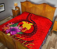 Papua New Guinea Polynesian Premium Quilt - Floral With Seal Red - Polynesian Pride