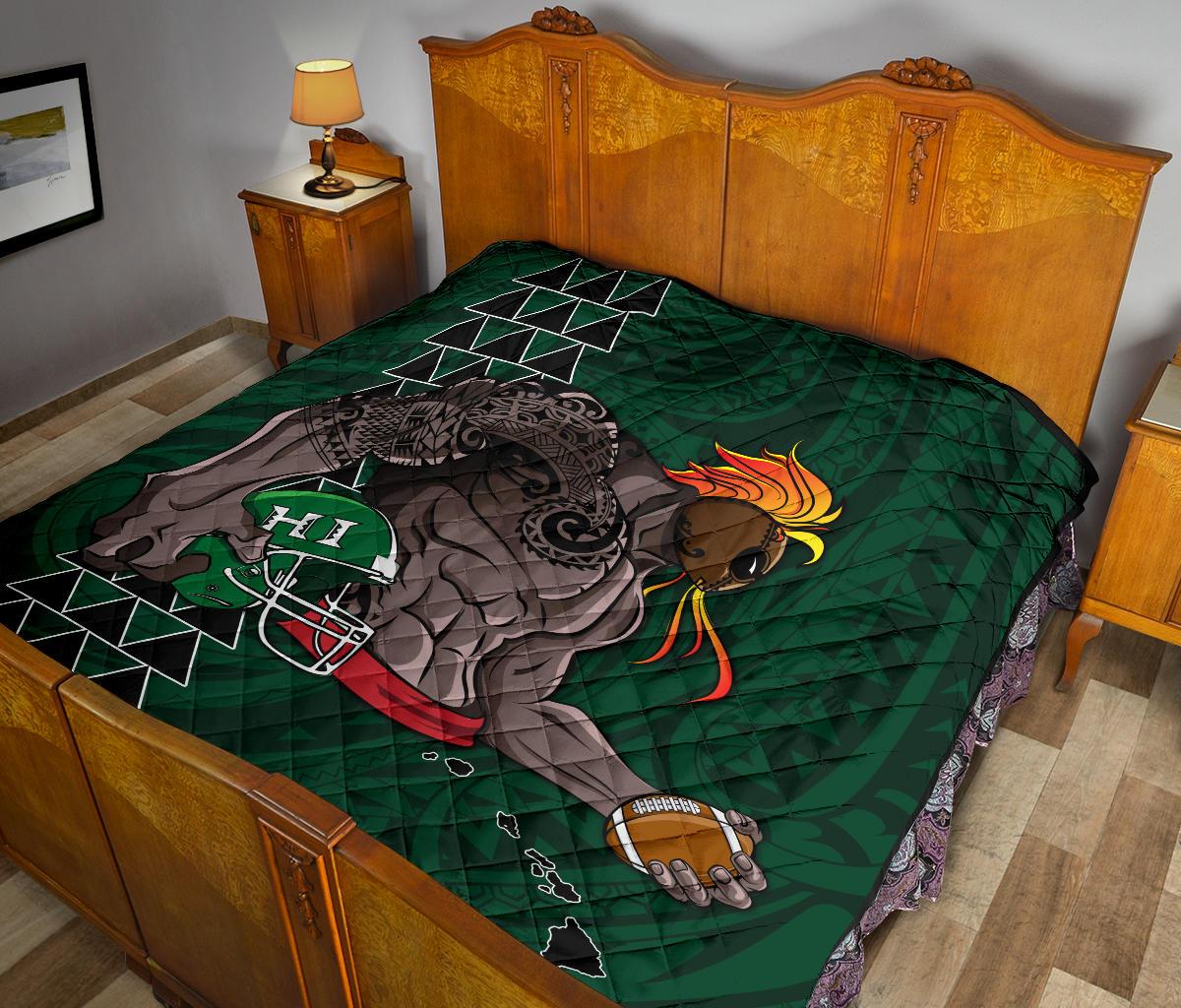 Kakau Blue Hawaii Warrior Football Premium Quilt - Polynesian Pride