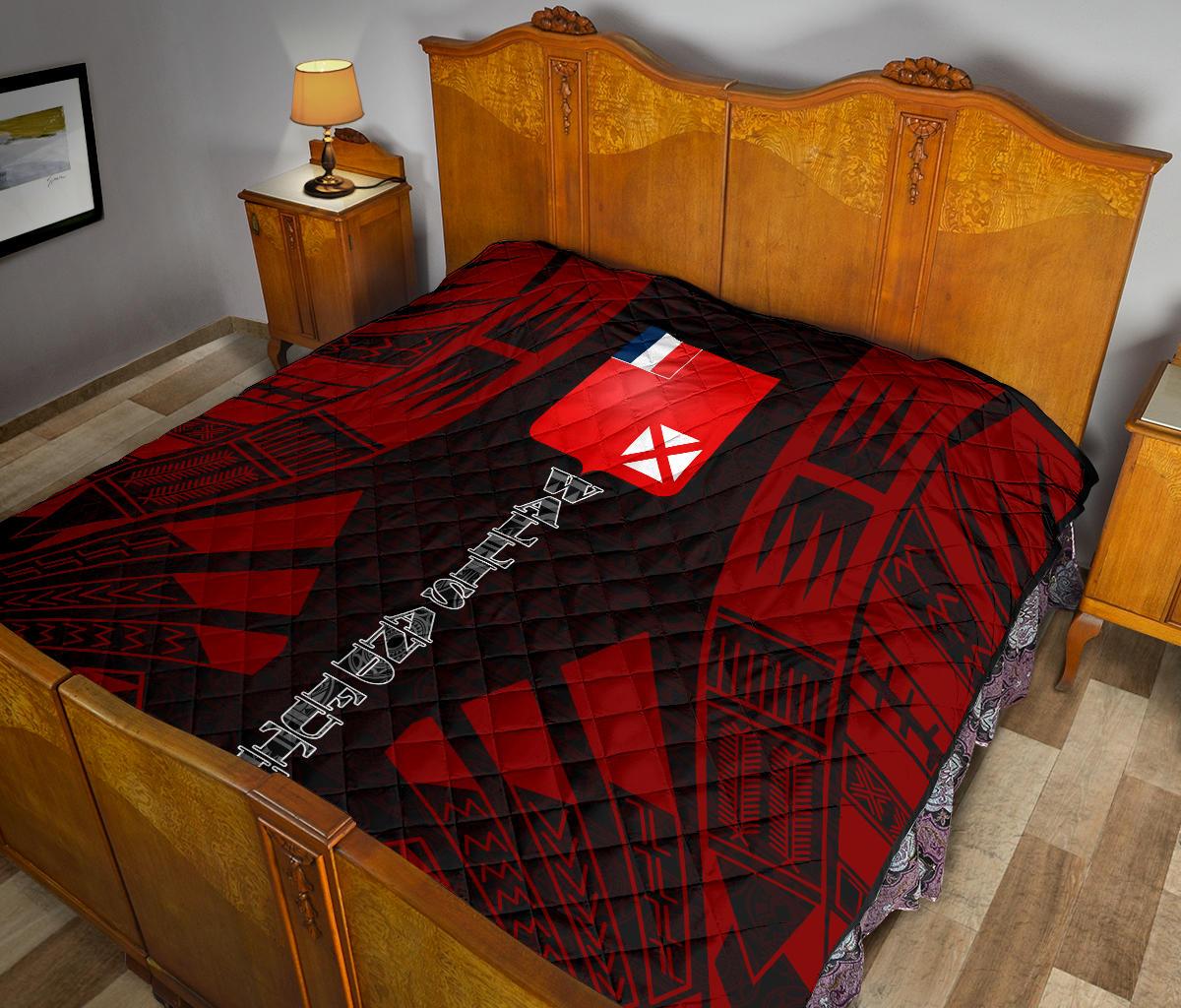 Wallis And Futuna Premium Quilt - Wallis And Futuna Coat Of Arms Polynesian Red Tattoo (Dark Red) - Polynesian Pride