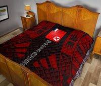 Wallis And Futuna Premium Quilt - Wallis And Futuna Coat Of Arms Polynesian Red Tattoo (Dark Red) - Polynesian Pride