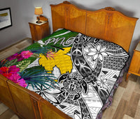 Papua New Guinea Premium Quilt White - Turtle Plumeria Banana Leaf - Polynesian Pride