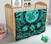 Hawaii Premium Quilt - Hawaii Map Honu Hibiscus Turquoise Polynesian Premium Quilt - Polynesian Pride