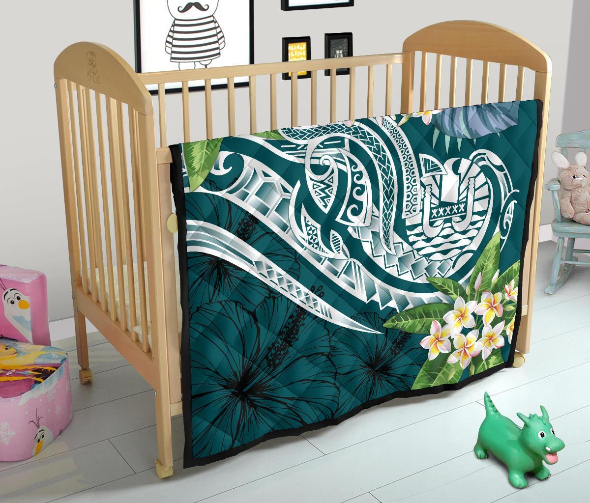 Tahiti Polynesian Premium Quilt - Summer Plumeria (Turquoise) - Polynesian Pride