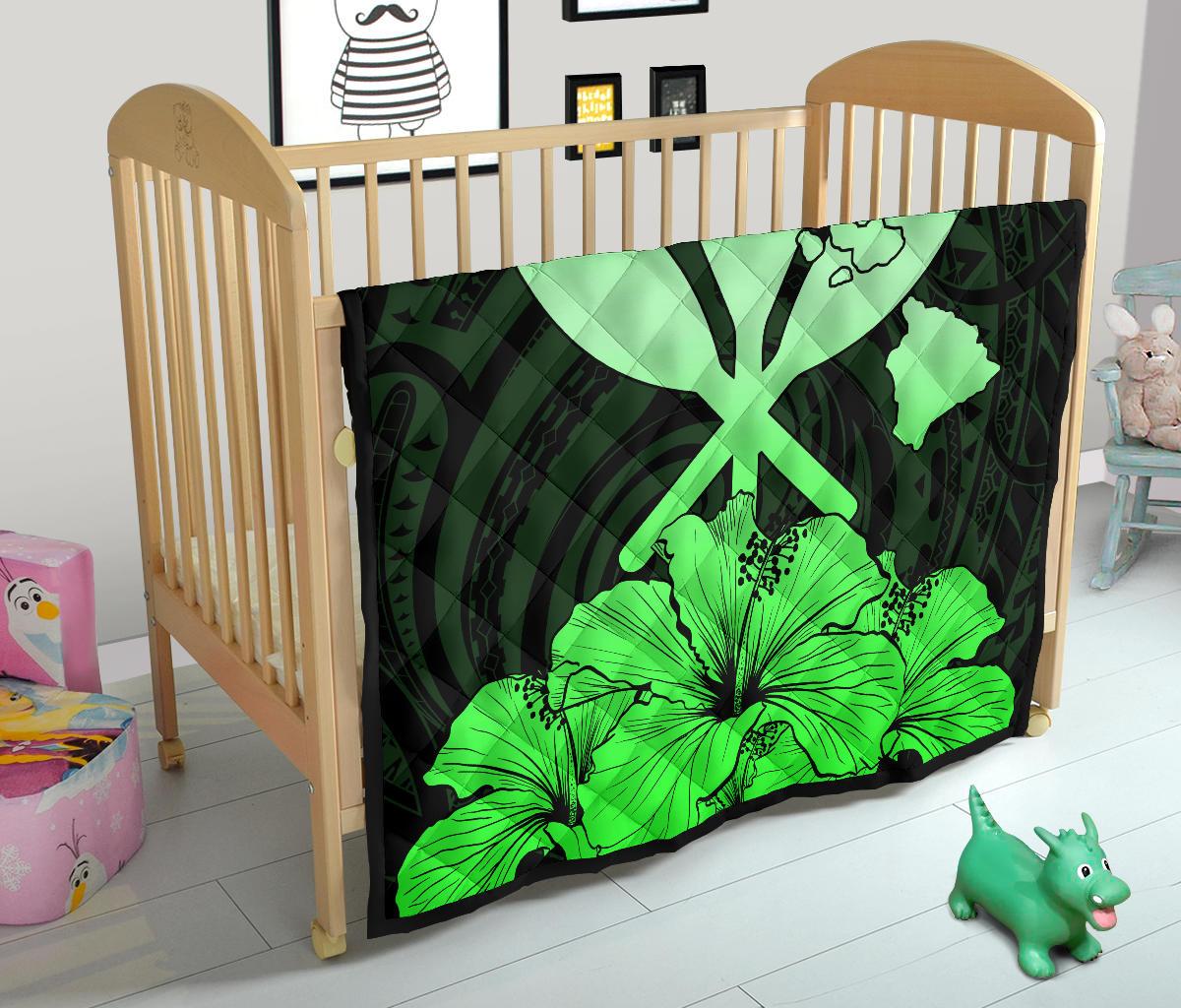 Hawaiian Kanaka Premium Quilt Hibiscus Polynesian Love Green - Polynesian Pride