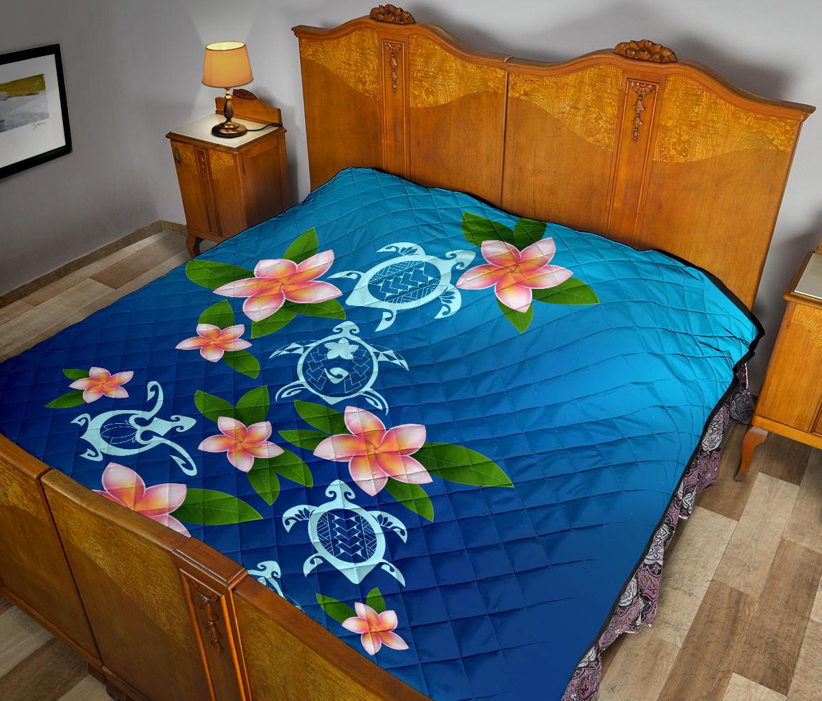 Turtle Polynesian Plumeria Premium Quilt - Polynesian Pride