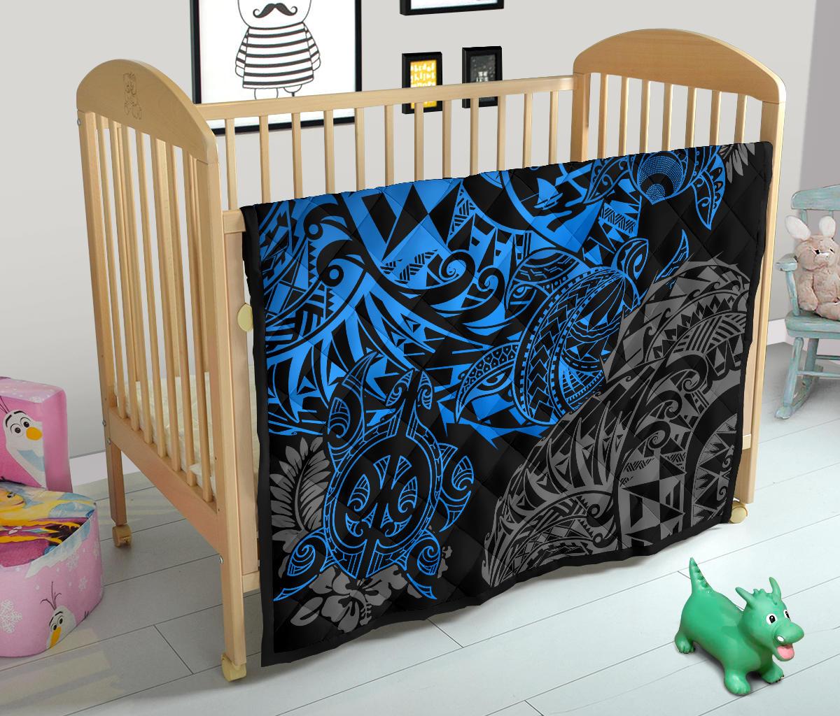 Guam Polynesian Premium Quilt - Blue Turtle Flowing - Polynesian Pride