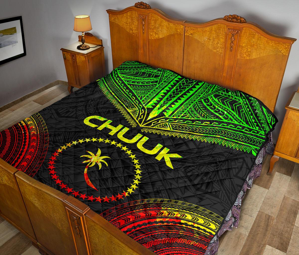 Chuuk Premium Quilt - Chuuk Flag Polynesian Chief Reggae Version - Polynesian Pride