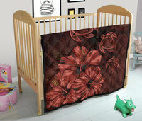 Hawaiian Map Hibiscus Turtle Vintage Polynesian Premium Quilt Red - Polynesian Pride