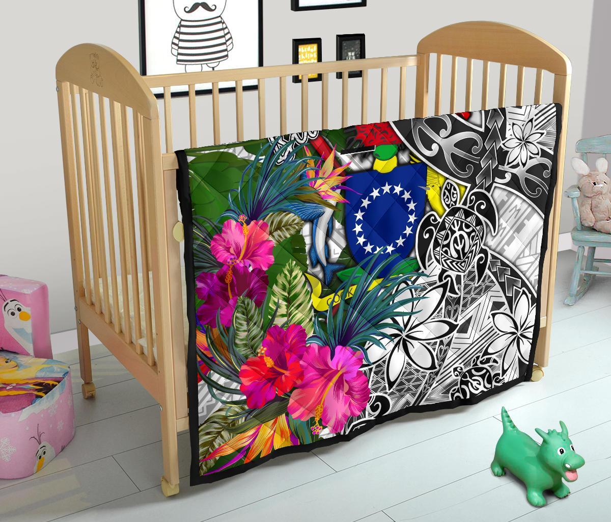 Cook Islands Premium Quilt White - Turtle Plumeria Banana Leaf - Polynesian Pride