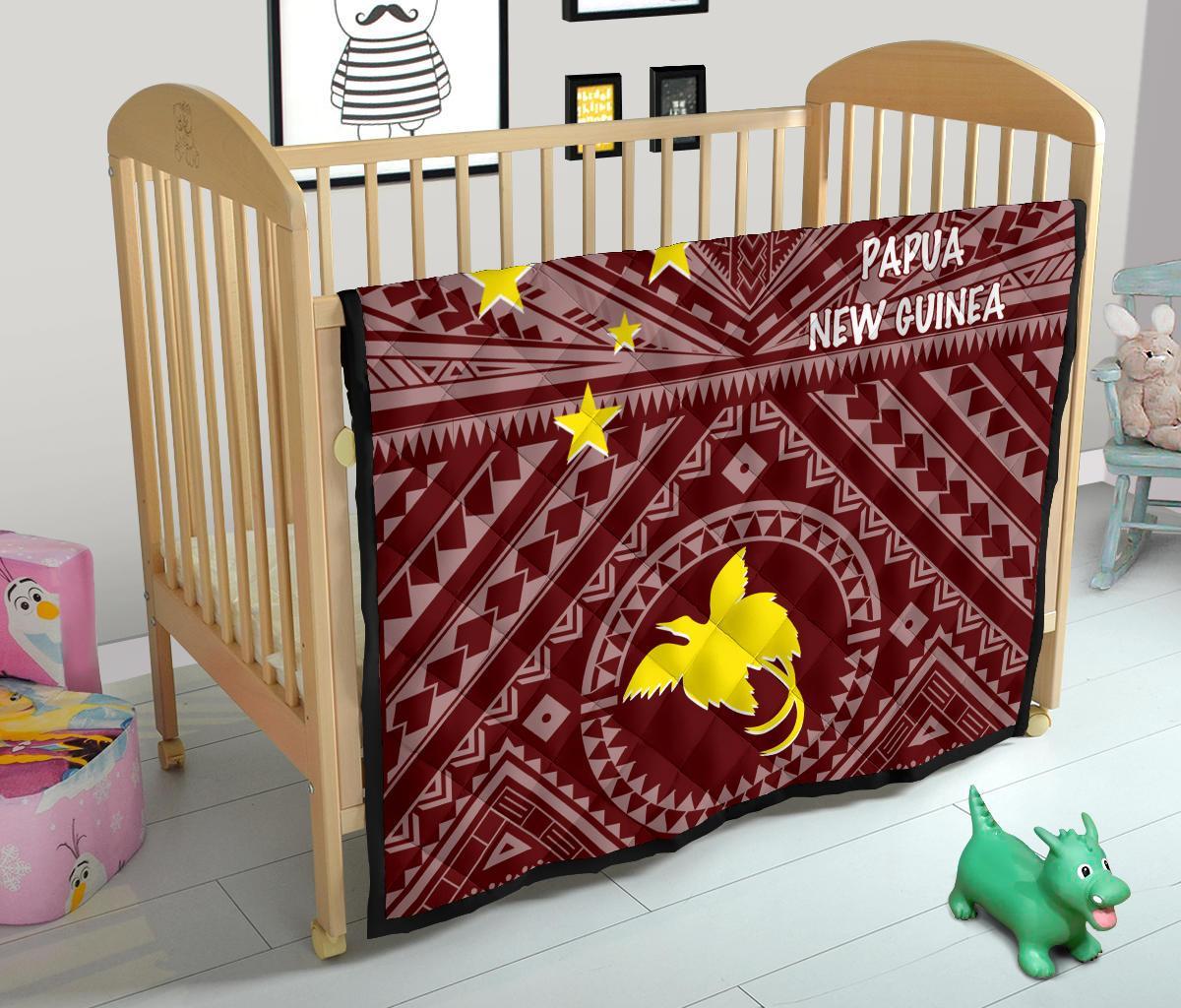 Papua New Guinea Premium Quilt - Flag With Polynesian Patterns (Red) - Polynesian Pride