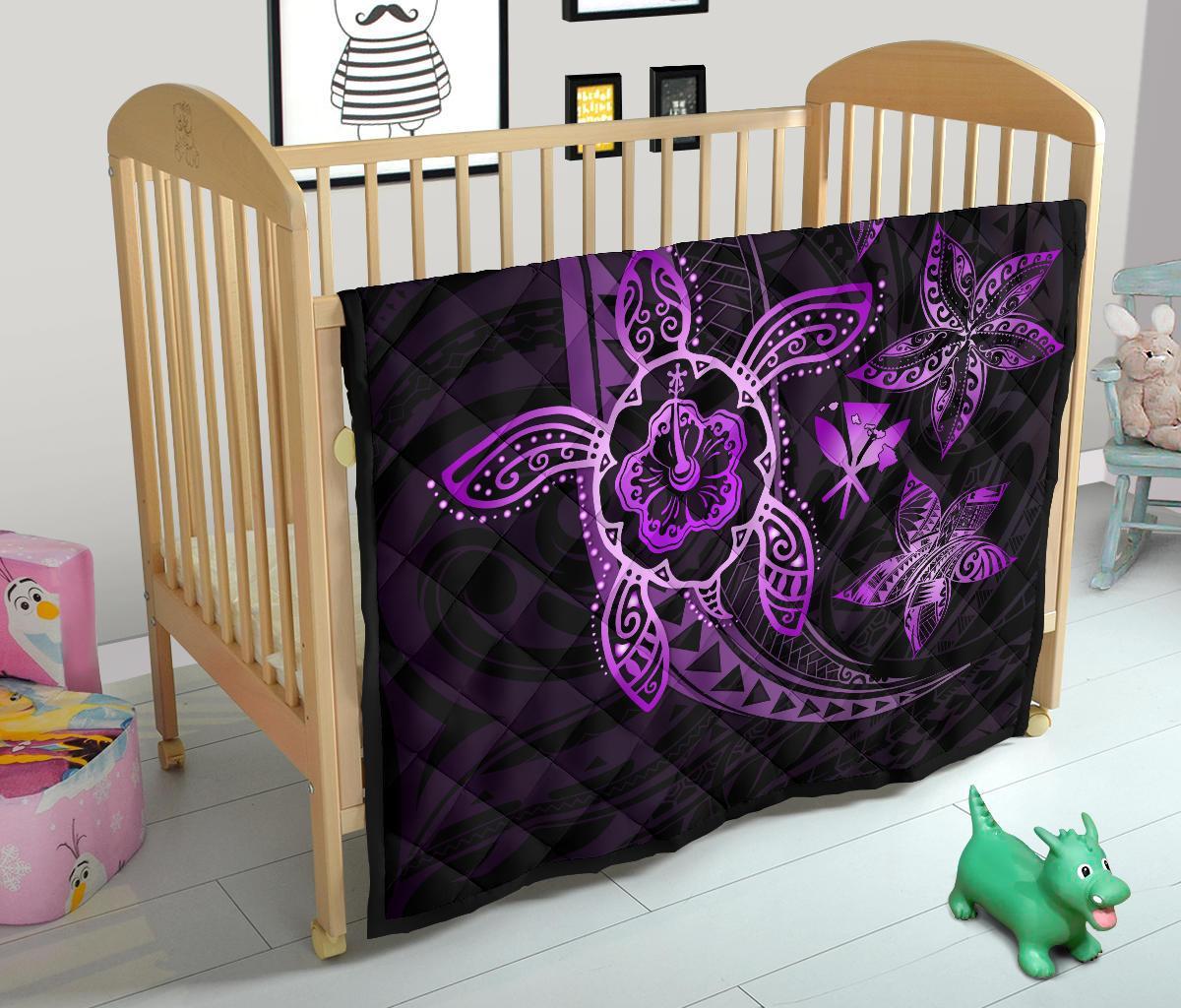 Kanaka Map Hibiscus Plumeria Turtle Art Violet Polynesian Premium Quilt - Polynesian Pride