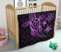 Kanaka Map Hibiscus Plumeria Turtle Art Violet Polynesian Premium Quilt - Polynesian Pride