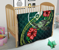 Yap Polynesian Premium Quilt - Green Turtle Hibiscus - Polynesian Pride