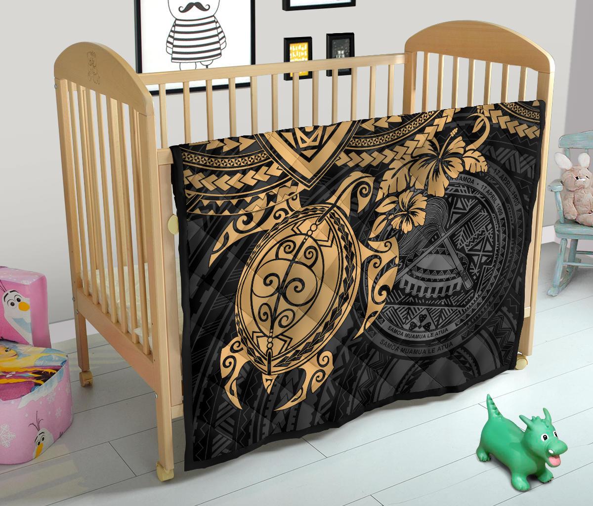 American Samoa Polynesian Premium Quilt - American Samoa Seal & Gold Turtle Hibiscus - Polynesian Pride