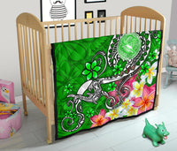 American Samoa Polynesian Premium Quilt - Turtle Plumeria (Green) - Polynesian Pride