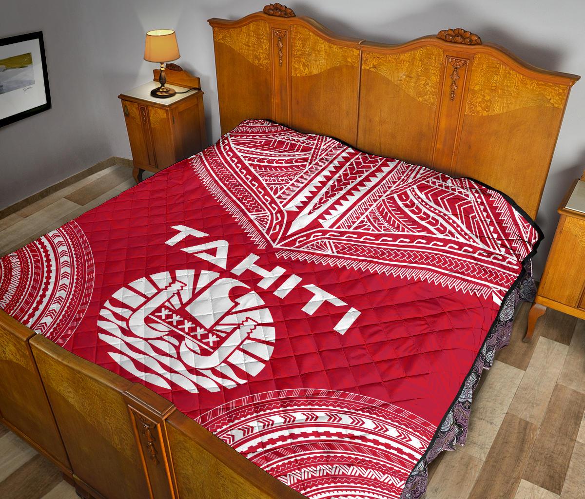 Tahiti Premium Quilt - Tahiti Flag Polynesian Chief Red Version - Polynesian Pride