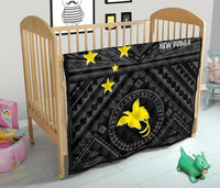 Papua New Guinea Premium Quilt - Flag With Polynesian Patterns (Black) - Polynesian Pride