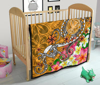 Hawaii Premium Quilt - Turtle Plumeria Polynesian Tattoo Gold Color - Polynesian Pride