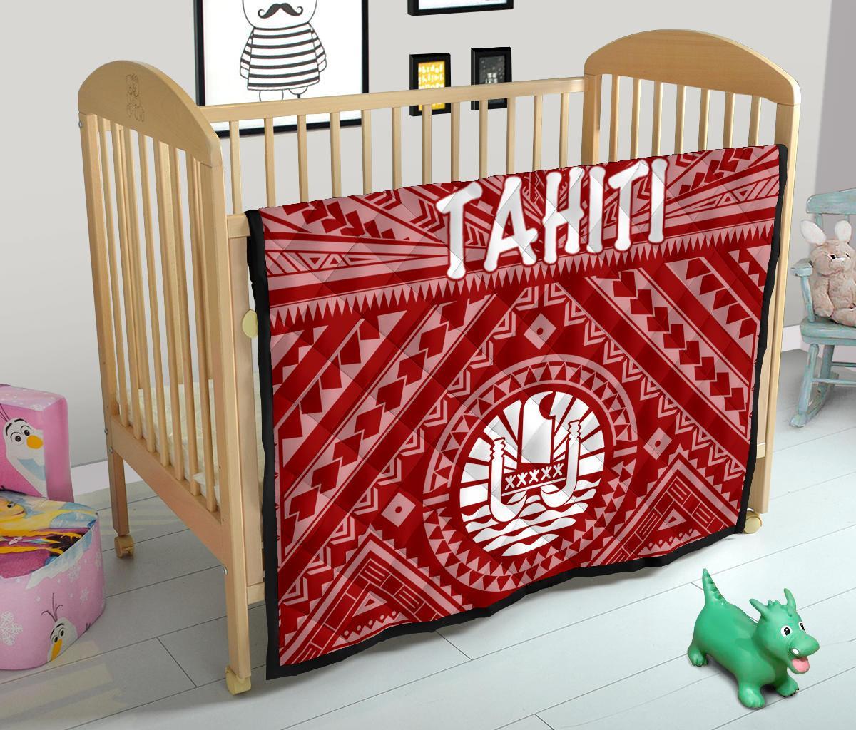 Tahiti Premium Quilt - Tahiti Seal In Polynesian Tattoo Style (Red) - Polynesian Pride