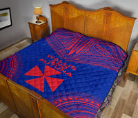 Wallis And Futuna Premium Quilt - Wallis And Futuna Coat Of Arms Polynesian Chief Dark BLue Version - Polynesian Pride