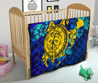 Hawaii Polynesian Premium Quilt - Hawaii Yellow Turtle Map & Torquoise Hibiscus - Polynesian Pride