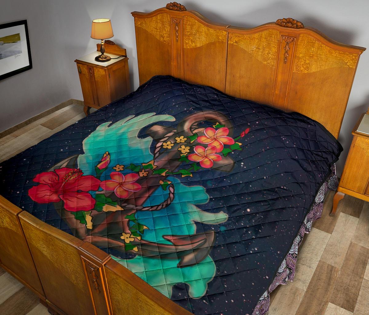 Hawaiian Plumeria Hibiscus Anchor Galaxy Premium Quilt - Polynesian Pride