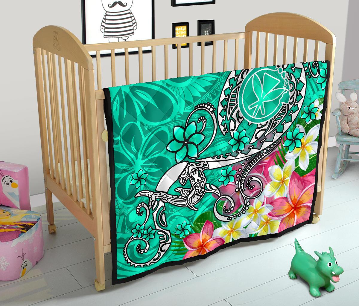 Hawaii Premium Quilt - Turtle Plumeria Polynesian Tattoo Turquoise Color - Polynesian Pride