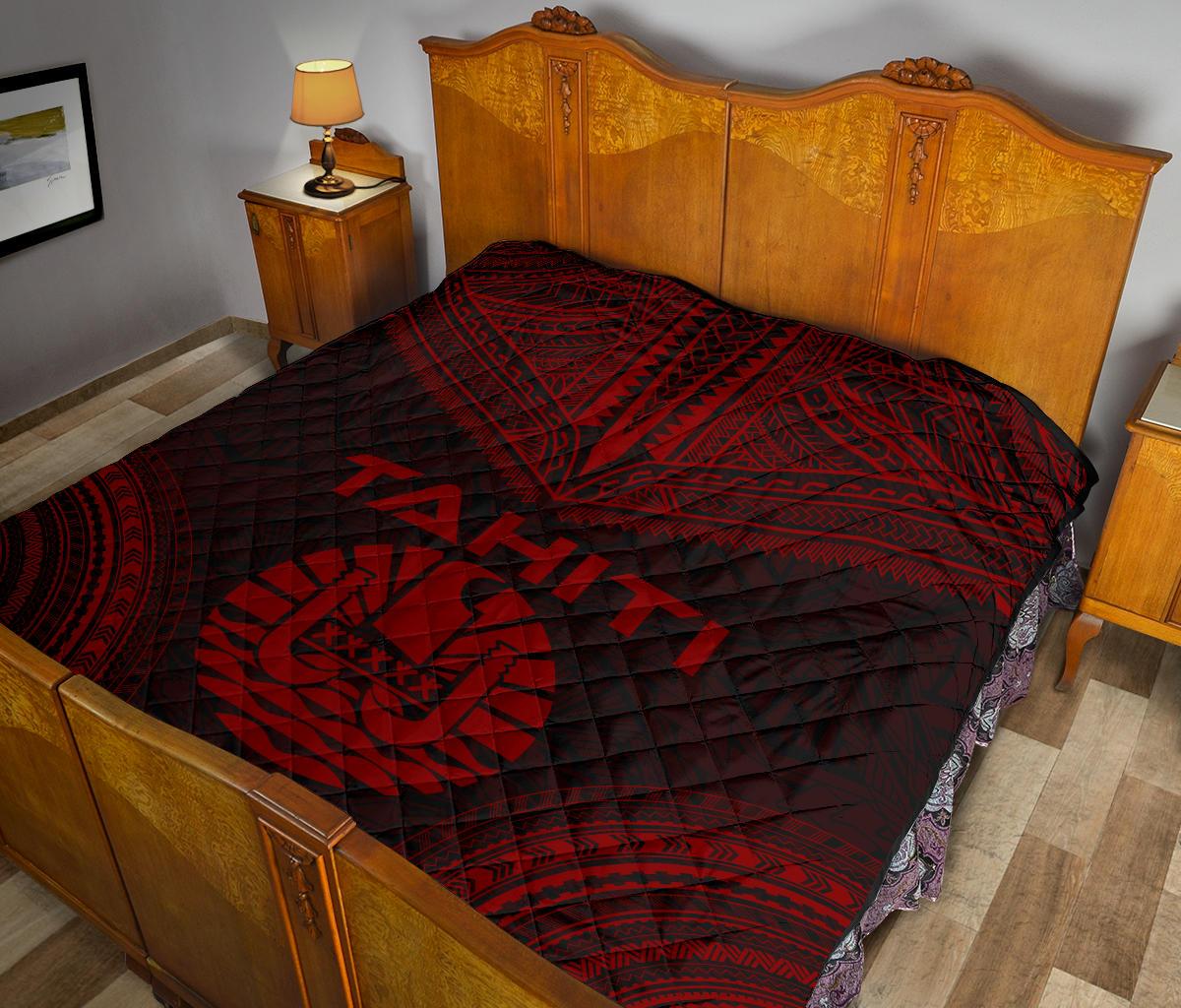 Tahiti Premium Quilt - Tahiti Flag Polynesian Chief Dark Red Version - Polynesian Pride