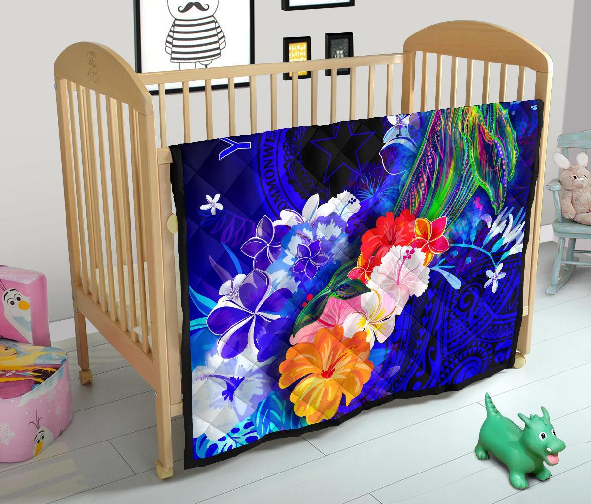 CNMI Custom Personalised Premium Quilt - Humpback Whale with Tropical Flowers (Blue) - Polynesian Pride