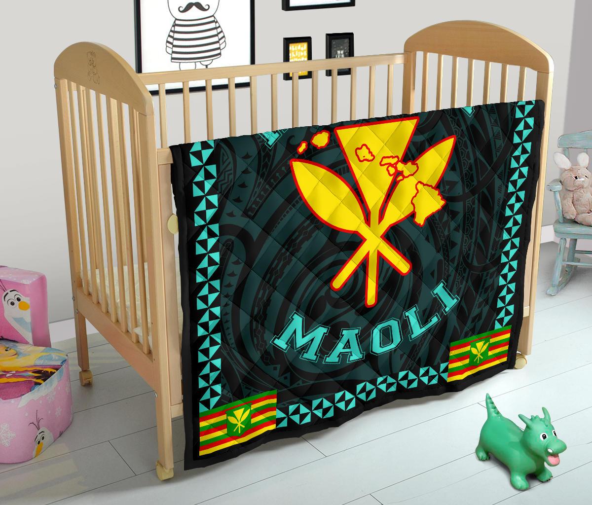 Kanaka Maoli Flag Polynesian Premium Quilt Turquoise - Love Style - Polynesian Pride