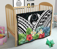 Pohnpei Premium Quilt - Pohnpei Coat of Arms & Polynesian Tropical Flowers White - Polynesian Pride