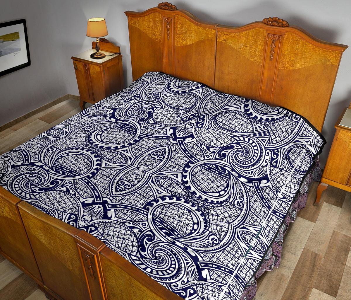 Polynesian Premium Quilt Blue And White - Polynesian Pride