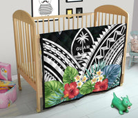 Guam Premium Quilt - Guam Coat of Arms & Polynesian Tropical Flowers White - Polynesian Pride