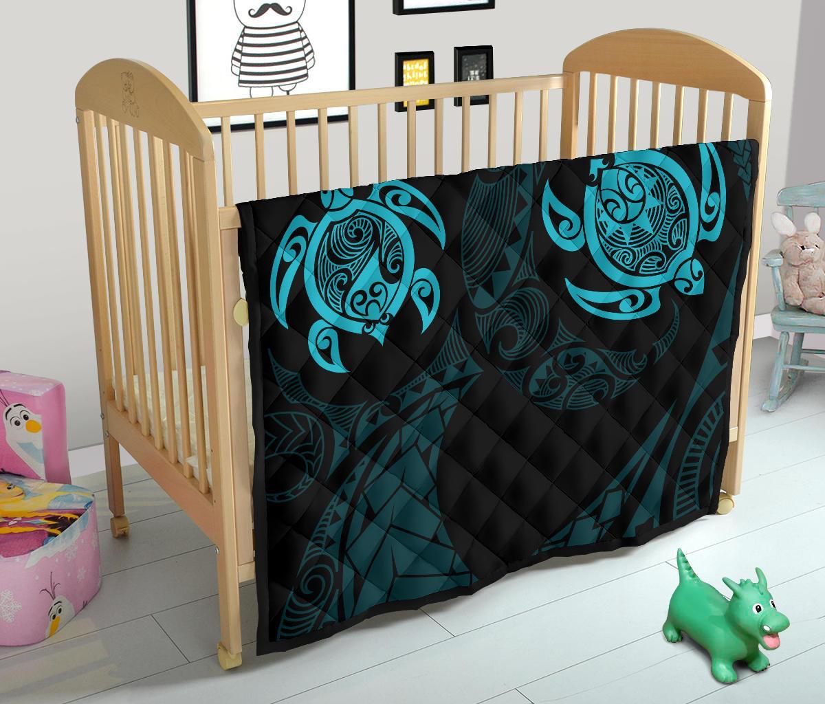 Hawaii Polynesian Turtle Premium Quilt Blue - Polynesian Pride