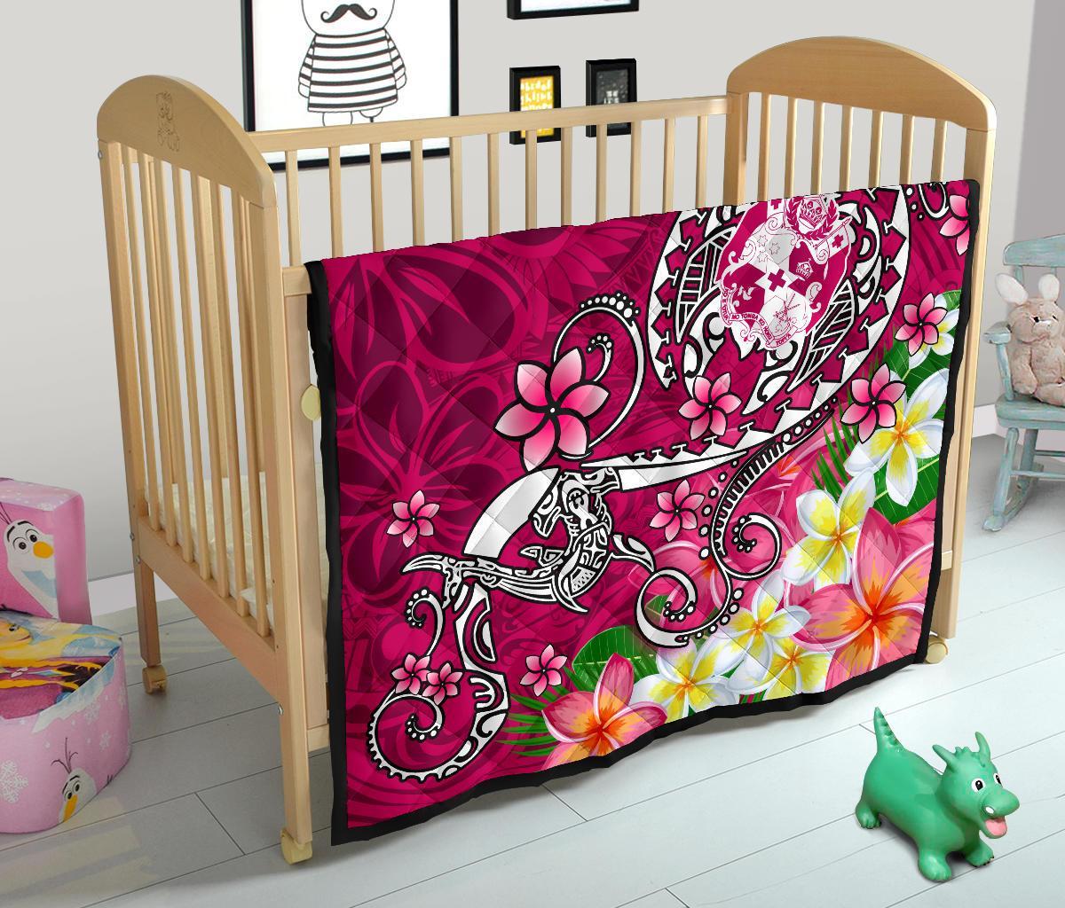 Tonga Custom Personalised Premium Quilt - Turtle Plumeria (Pink) - Polynesian Pride