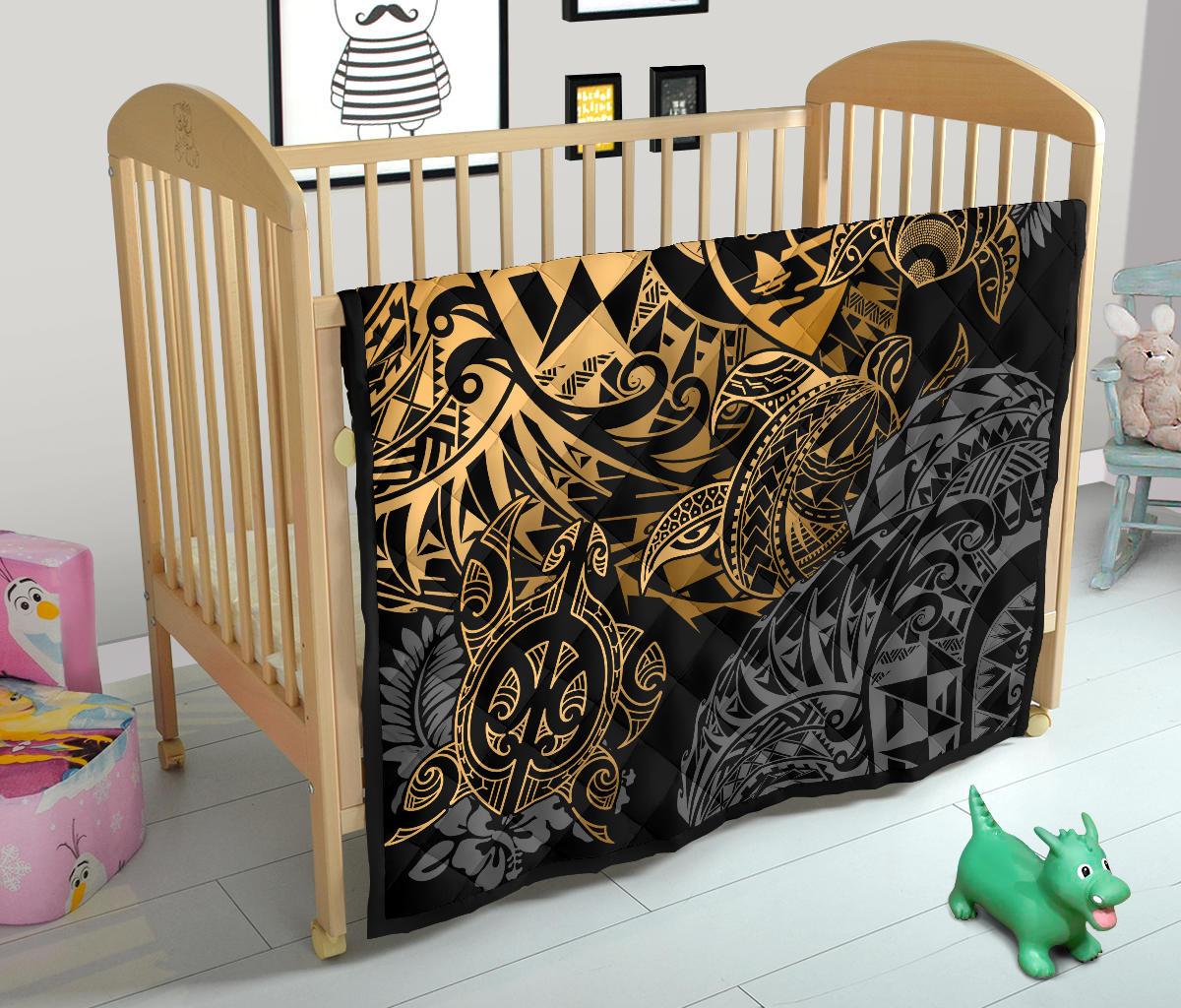 Guam Polynesian Premium Quilt - Gold Turtle Flowing - Polynesian Pride