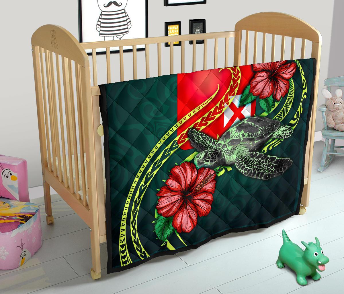 Wallis and Futuna Polynesian Premium Quilt - Green Turtle Hibiscus - Polynesian Pride