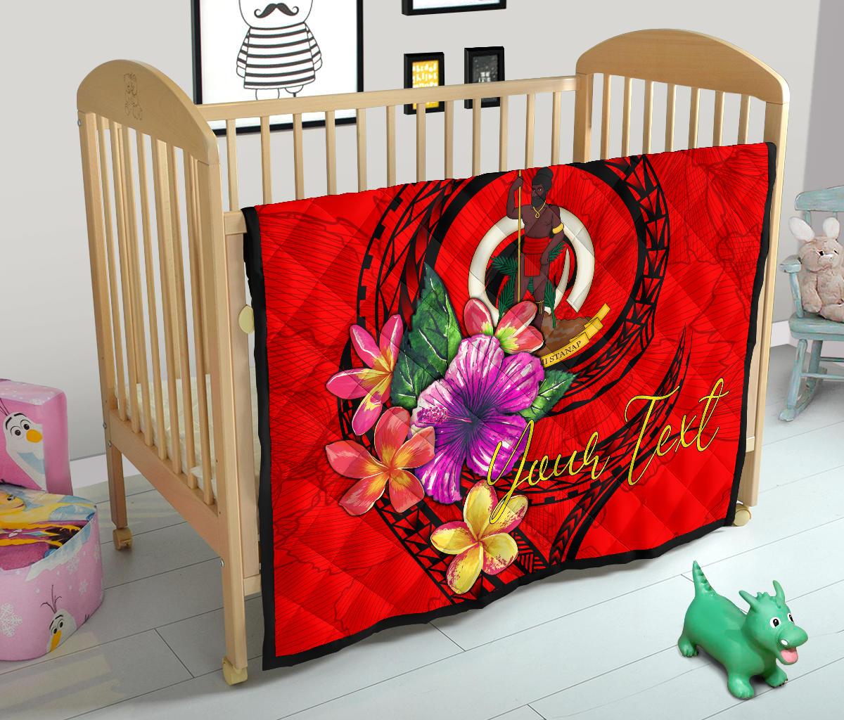 Vanuatu Polynesian Custom Personalised Premium Quilt - Floral With Seal Red - Polynesian Pride