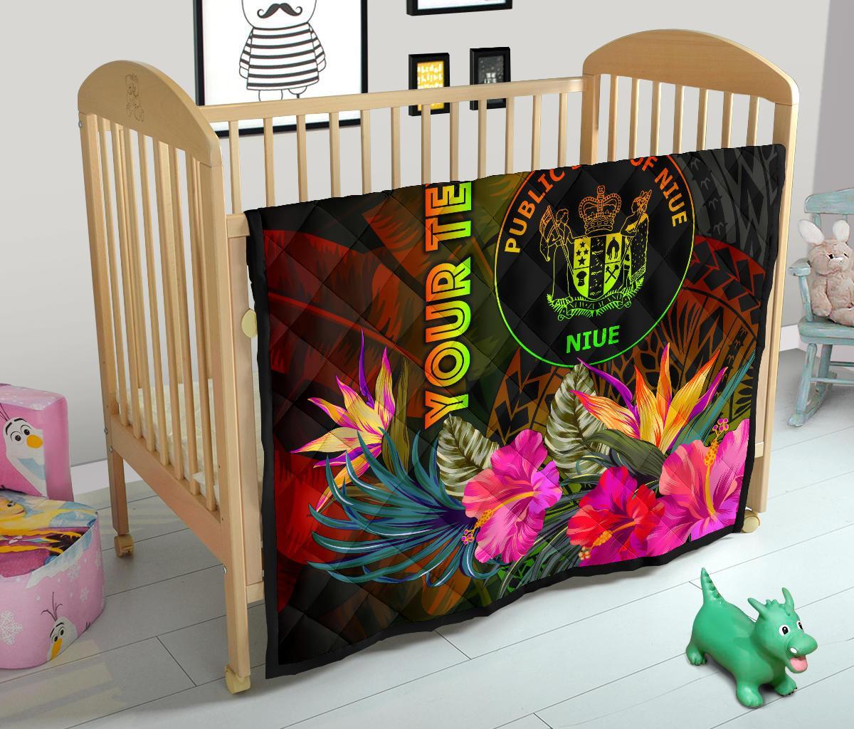 Niue Polynesian Personalised Premium Quilt - Hibiscus and Banana Leaves - Polynesian Pride