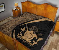 Cook Islands Coat Of Arms Polynesian Premium Quilt - Circle Style - 02 - Polynesian Pride
