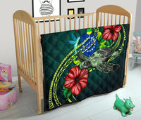Cook Islands Polynesian Premium Quilt - Green Turtle Hibiscus - Polynesian Pride