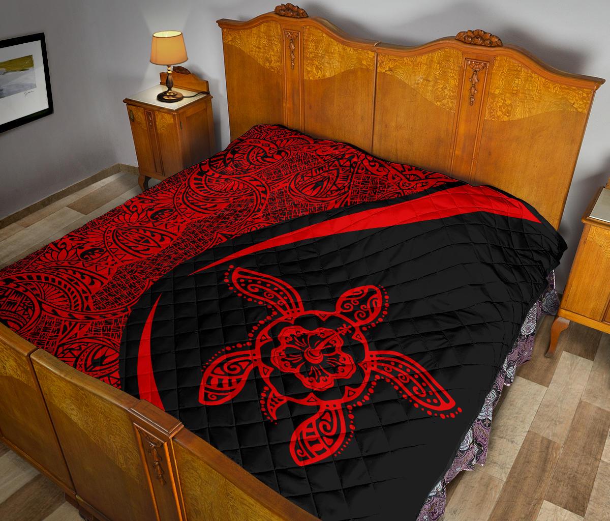 Hawaii Turtle Polynesian Red Premium Quilt - Circle Style - Polynesian Pride