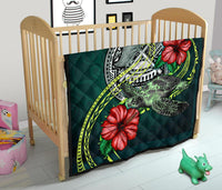 American Samoa Polynesian Premium Quilt - Green Turtle Hibiscus - Polynesian Pride