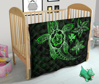 Kanaka Map Hibiscus Plumeria Turtle Art Green Polynesian Premium Quilt - Polynesian Pride
